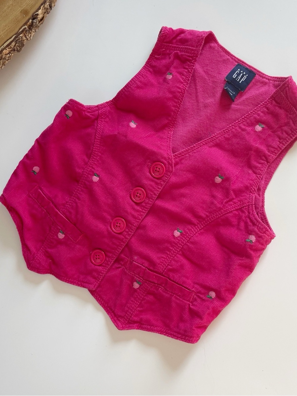 Gap Kids Pink Corduroy Apple Fruit Embroidered Vest |  4T